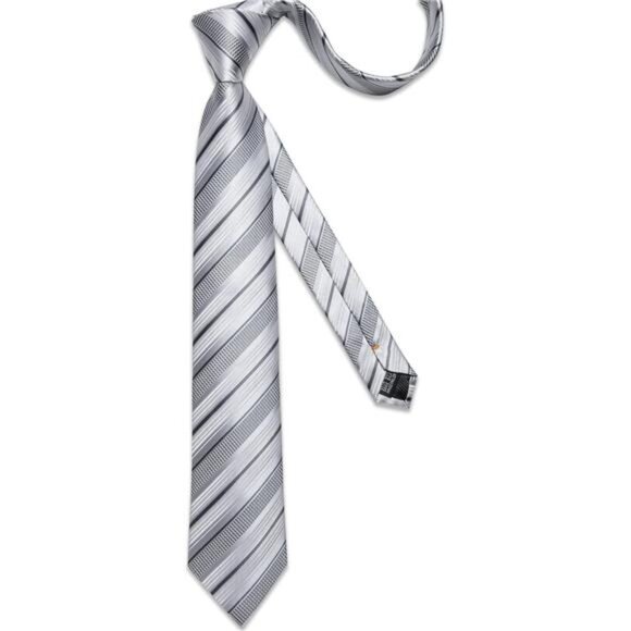 Mens Striped Tie Silk Woven Necktie and Pocket Square Cufflinks Tie Clip Set - Picture 4 of 8